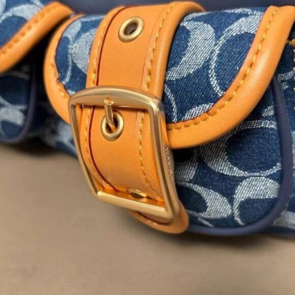 COACH Ashton Baguette Bag In Signature Canvas Denim/Brown CY700 - Picture 5 of 9